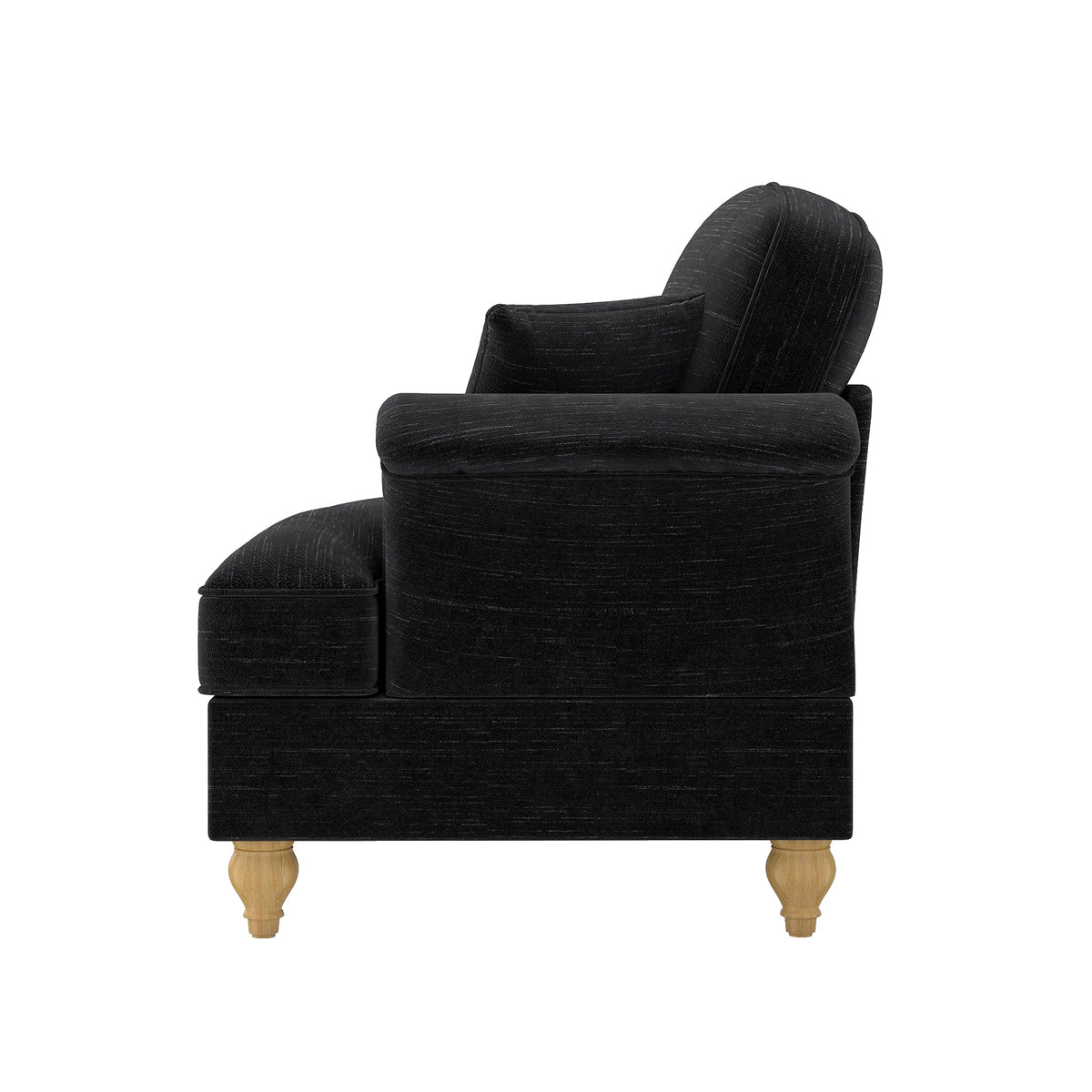 Windsor Sofa RSF with 1 Cushion and Removable Skirt, Black Chenille