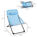 Folding Chair Adjustable Backrest Camping Pillow Mesh Blue