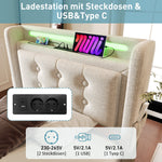 Upholstered Single Bed 90x200 LED USB Hydraulic Storage, Beige Cotton