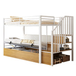 Iron Loft Bed with Padded PU Backrest and Hydraulic Function, 90x200cm, White