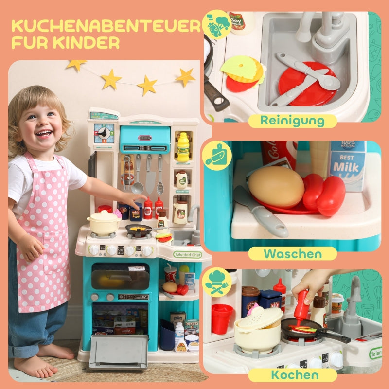 92-Piece Children's Kitchen Set with Tap for Ages 3-6, Green Plastic