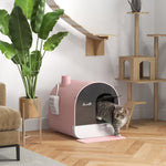 Cat Litter Box, Lid, Scoop, Dirt Trap Mat, Plastic, Pink/Black