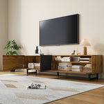 Colorblock TV Cabinet, 3 Doors 2 Compartments U-shaped Metal Legs, Retro Wood Grain