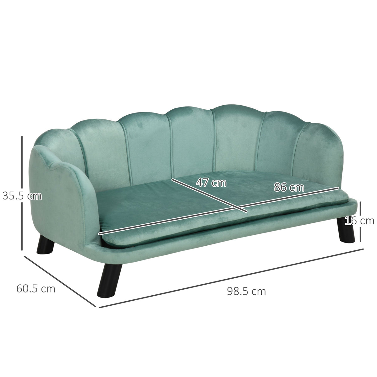 Dog Sofa, Backrest & Wooden Legs, Soft Cover, Green