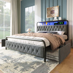Upholstered Double Bed, USB-C Charging, APP-Control LED, 140x200, 4 Drawers, Velvet