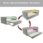 Upholstered Sofa Bed Extendable 90/180x190cm LED Lights Storage Light Grey