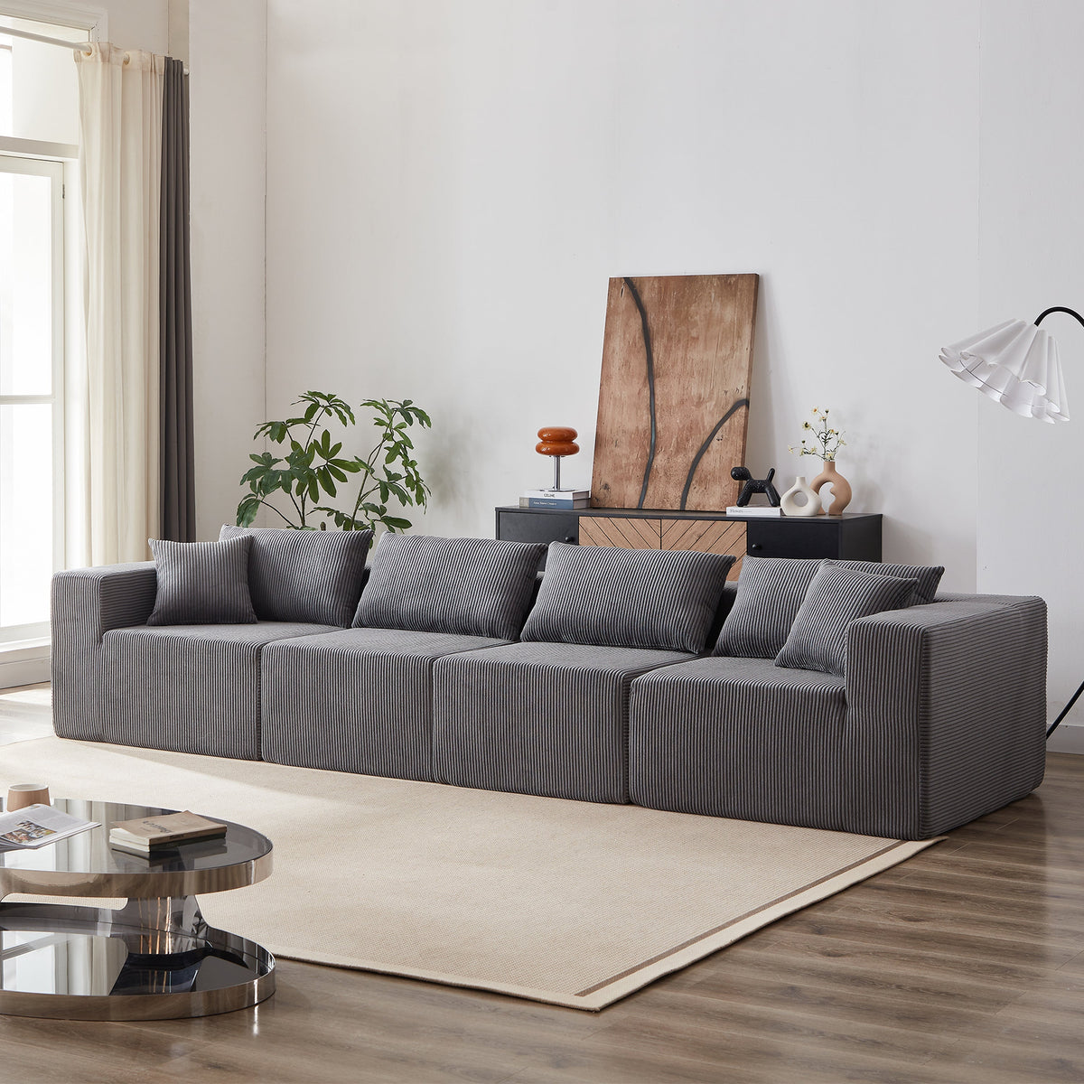 Modular L-Shaped Sectional Sofa 104-Inch 4-Piece - Corduroy