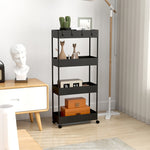Rolling Cart, 4-Tier with Wheels & Brakes, Plastic Black