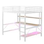 Loft Bed 140x200cm Desk Shelf LED USB/Power Outlet - White Metal