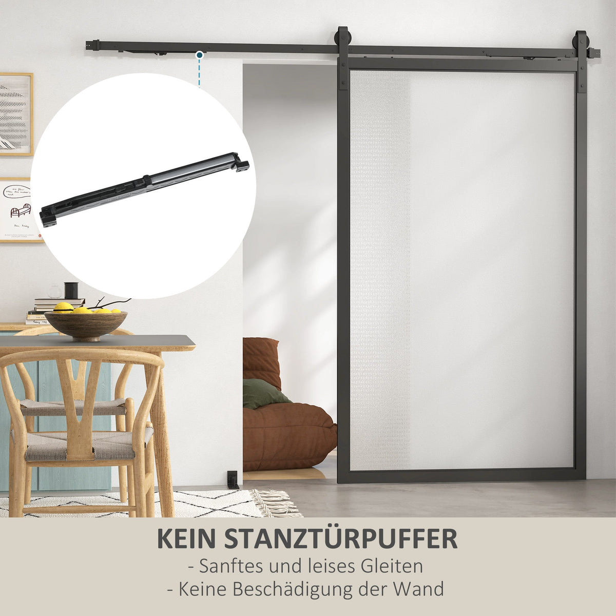 Sliding Door Hardware Set 244cm Rails Rollers Anti-Jump Devices Carbon Steel Black