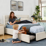 Double Bed 140x200cm 4 Storage Drawers Chenille - Beige