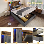 Upholstered Bed 90x200cm Flip-Top Storage LED USB/Type-C App Control - Linen Grey