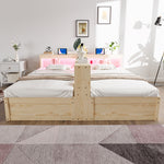 Extendable Sofa Bed 90/180x200cm with Storage & LED, Wood Color