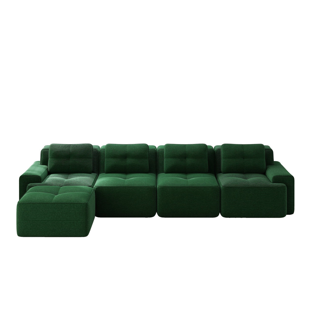 Boneless Sofa Modular L-Shaped Chaise Lounge 4-Seater Deep-Seat - Corduroy Green