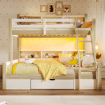 Bunk Bed 90x200 & 140x200 with Storage & LED, White + Natural