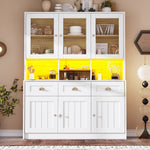 Tall Kitchen Cabinet 140x40x175cm Adjustable Shelves LED Lighting White/Black
