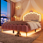 Upholstered Bed 140x200cm Princess Shape Ambient Light PU Pink