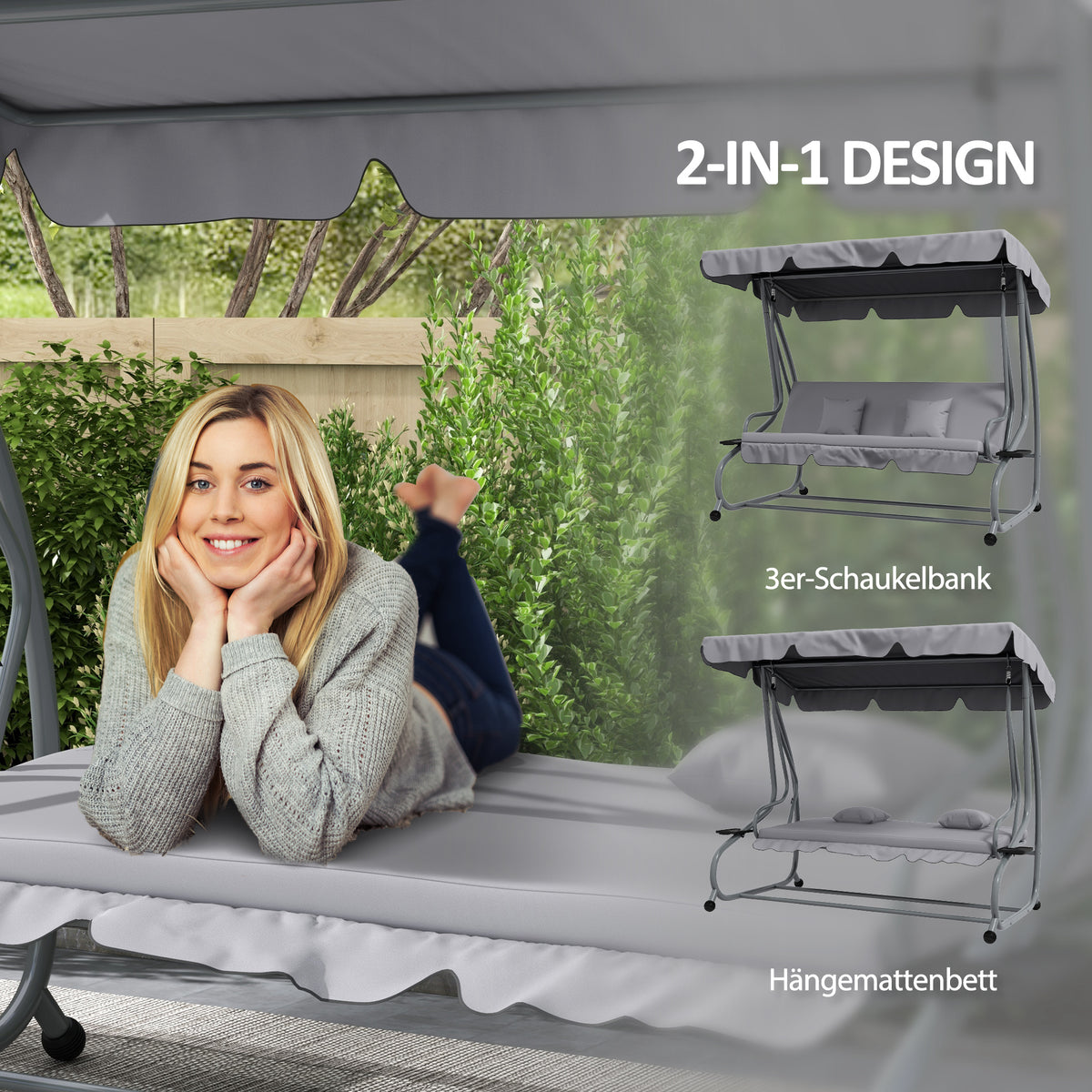 Outsunny Hollywood Swing 3-Seater Reclining Canopy, Light Grey