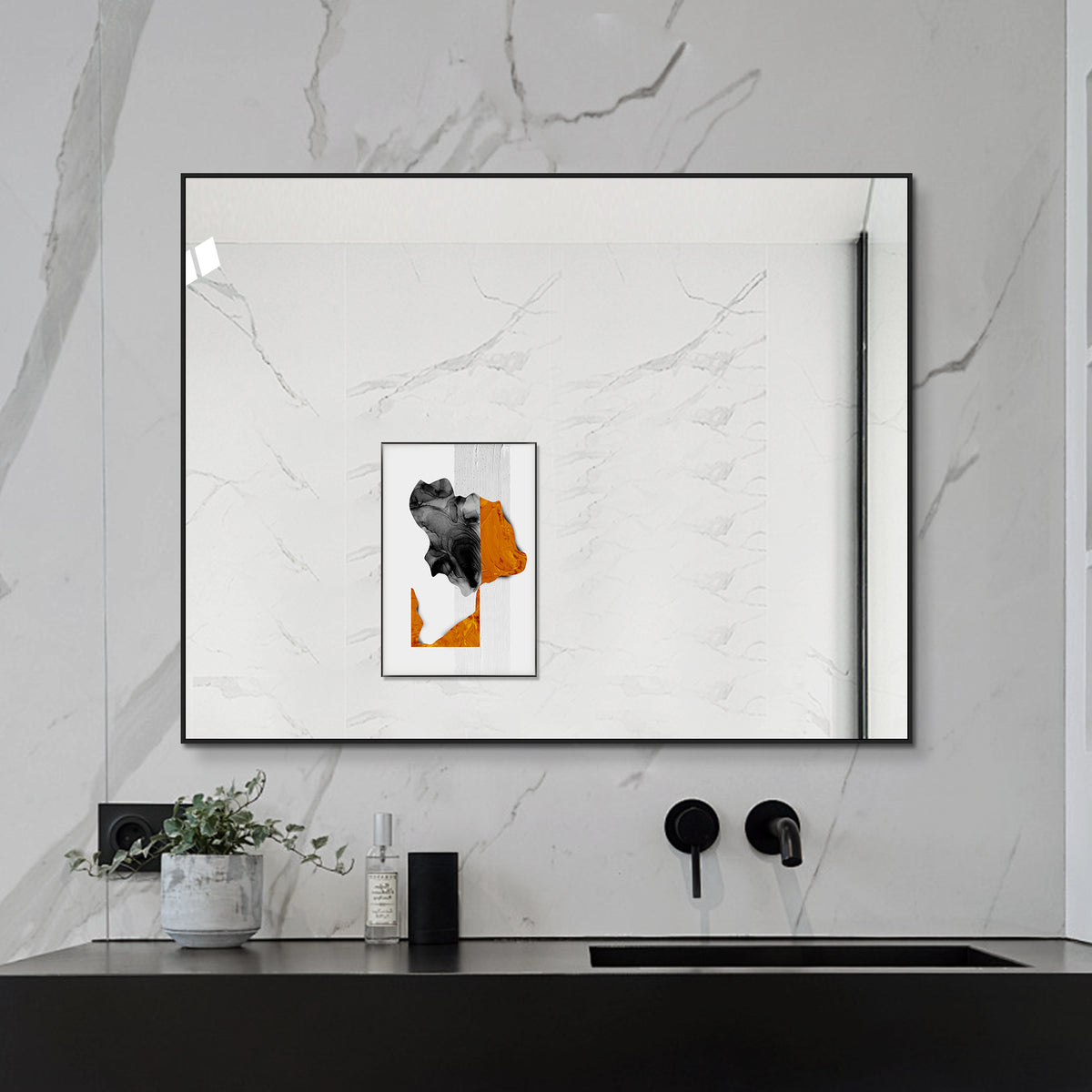Bathroom Mirror 70x90 cm, HD Wall Mounted, Black Aluminum