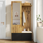 Wardrobe Set with 5 Hooks, Mirror, Shoe Cabinet, Hidden Hanging Area, Hall Bench