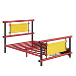 Metal Platform Bed with Drawers and Sturdy Steel Construction, 90x200cm, Red Metal