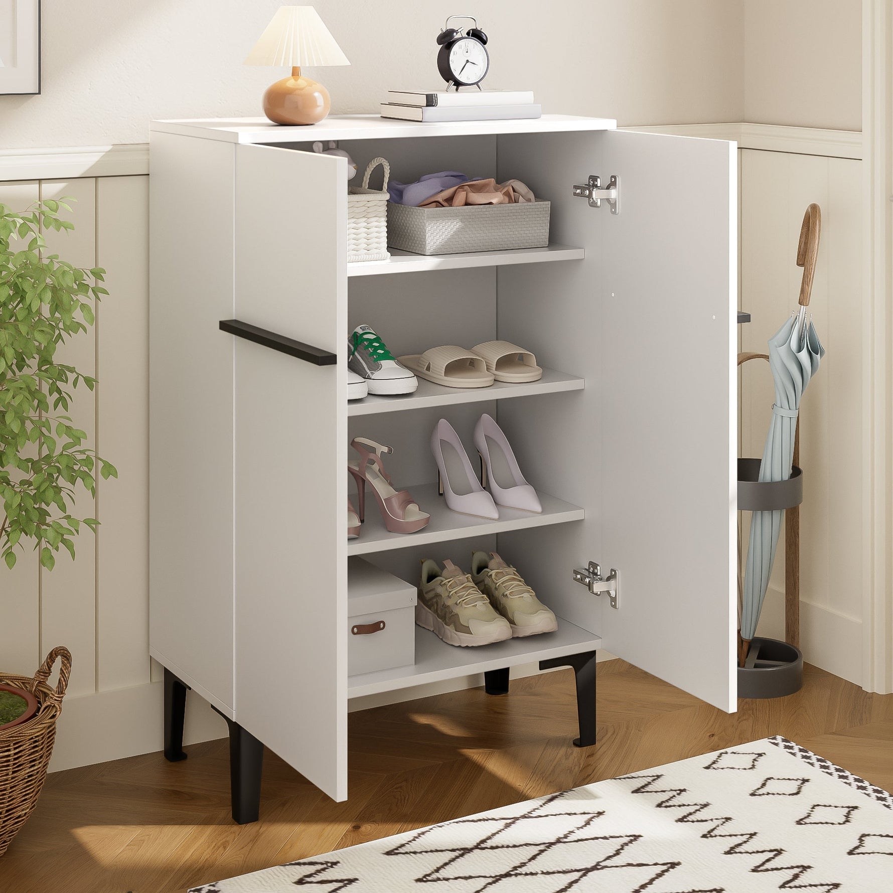 Shoe Cabinet Modern Double Doors Adjustable Shelves 95x60x34.5cm - White