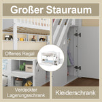Bunk Bed 90x200cm Pull-out Bed with Shelf, Wardrobe & Storage - White