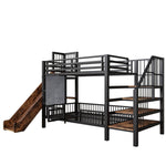 Children's Metal Loft Bed with Slide, Storage Stairs and Shelves, Black