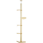 Cat Tree, Ceiling-High Sisal Rope Posts, Engineered Wood, Oak+Cream White