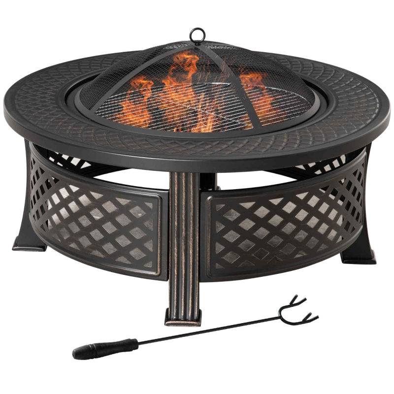 Fire Bowl, Poker, Spark Guard, Round Fire Pit, Steel Black