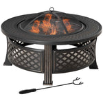 Fire Bowl, Poker, Spark Guard, Round Fire Pit, Steel Black