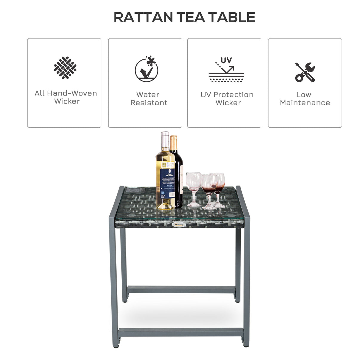 Garden/Side Table Tempered Glass Polyrattan Aluminum