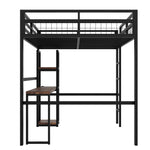 Loft Bed 140x200cm Iron Frame Desk Shelves Power USB/Type-C - Black