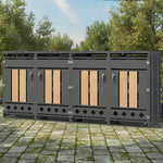 Bin Storage Unit with Hinged Lid, Lockable and 4 Doors, Wood Grain