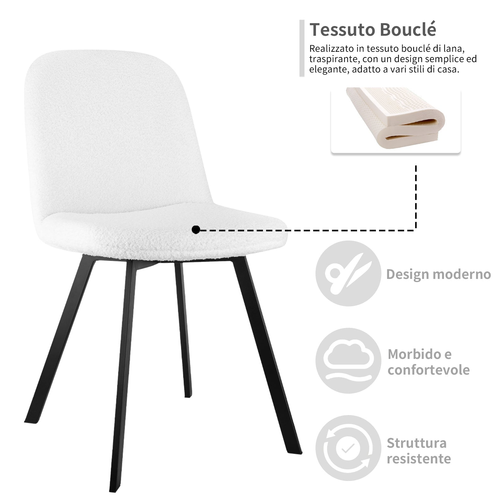 Dining Chair Set of 2 Soft Padded Metal Frame - Teddy Fleece
