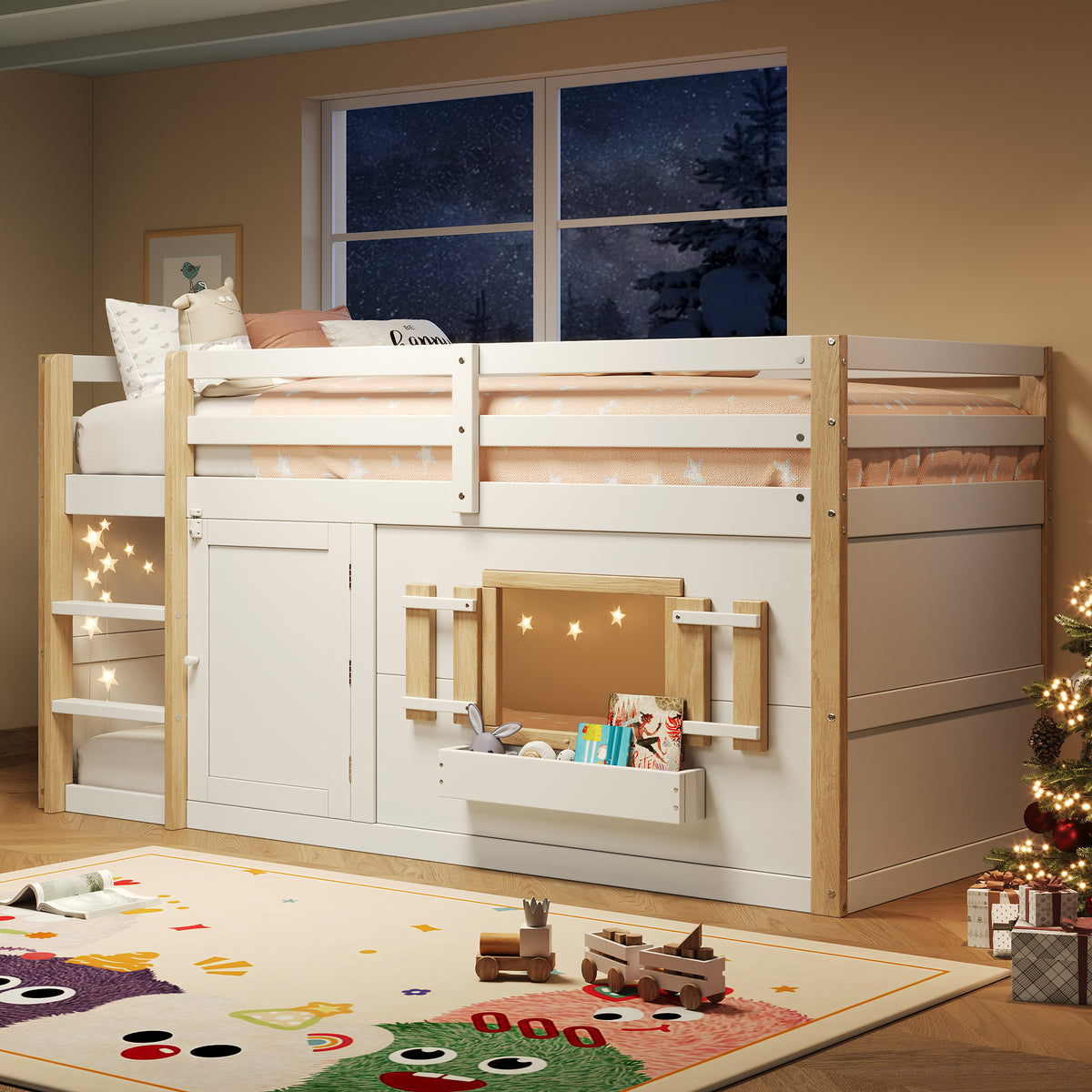 Children's Loft Bed 90x200cm with Ladder & Play Area White