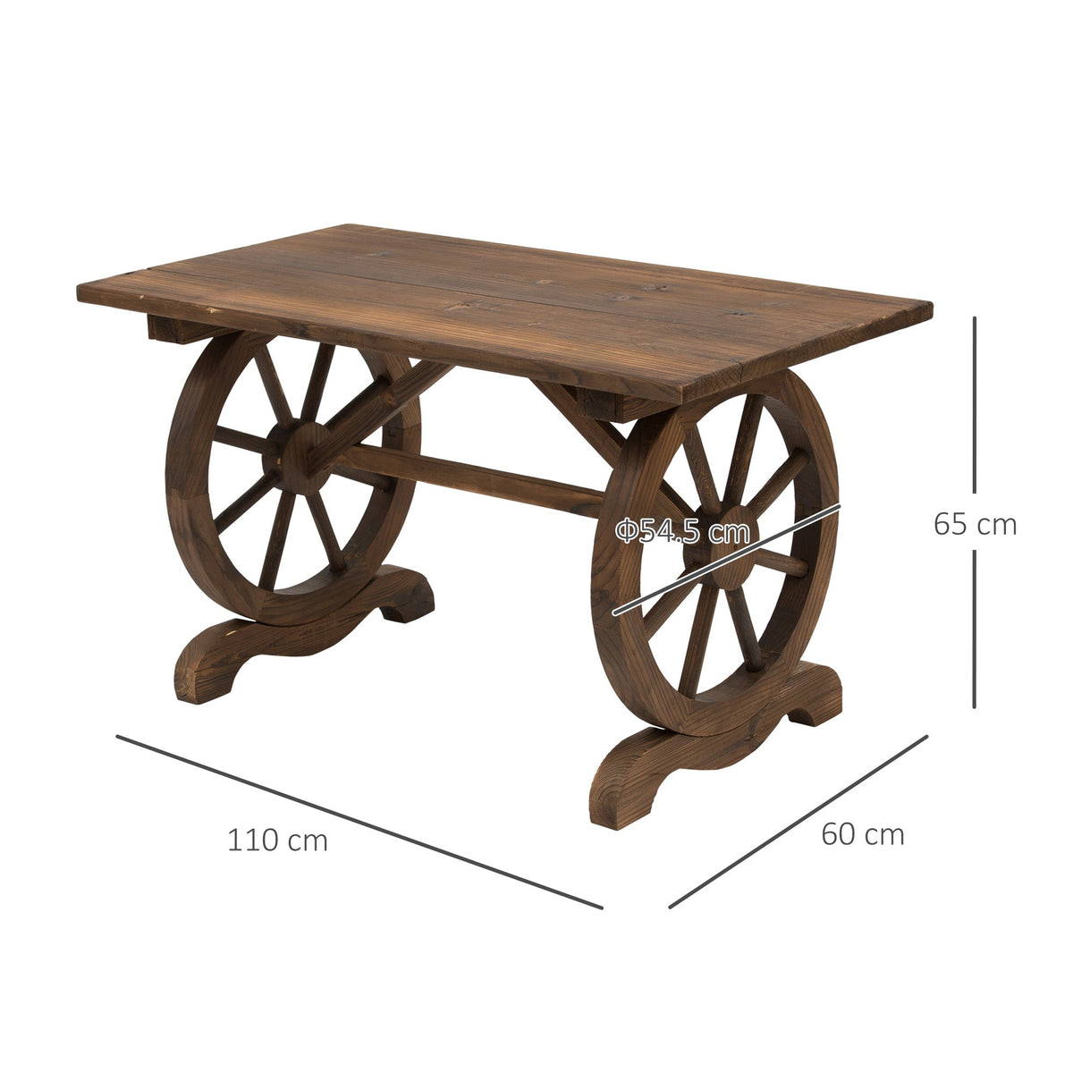 Garden Table, Wheeled Design Weather-Resistant 113 x 60 x 65 cm, Solid Wood Natural Finish