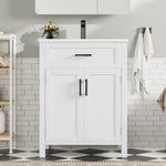 Bathroom Vanity Unit with Ceramic Sink and Adjustable Shelves, White