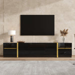Luxurious TV Stand with Drawers and Doors, Modern High-Gloss Finish, Gold Edges