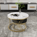 Modular Coffee Table Set of 2, Marble Look Drawers Gold Decor
