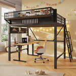 Loft Bed 140x200 cm with Storage Compartments, Black Metal