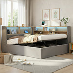 Daybed with Hydraulic Storage, LED, USB and Backrest, Grey Velvet