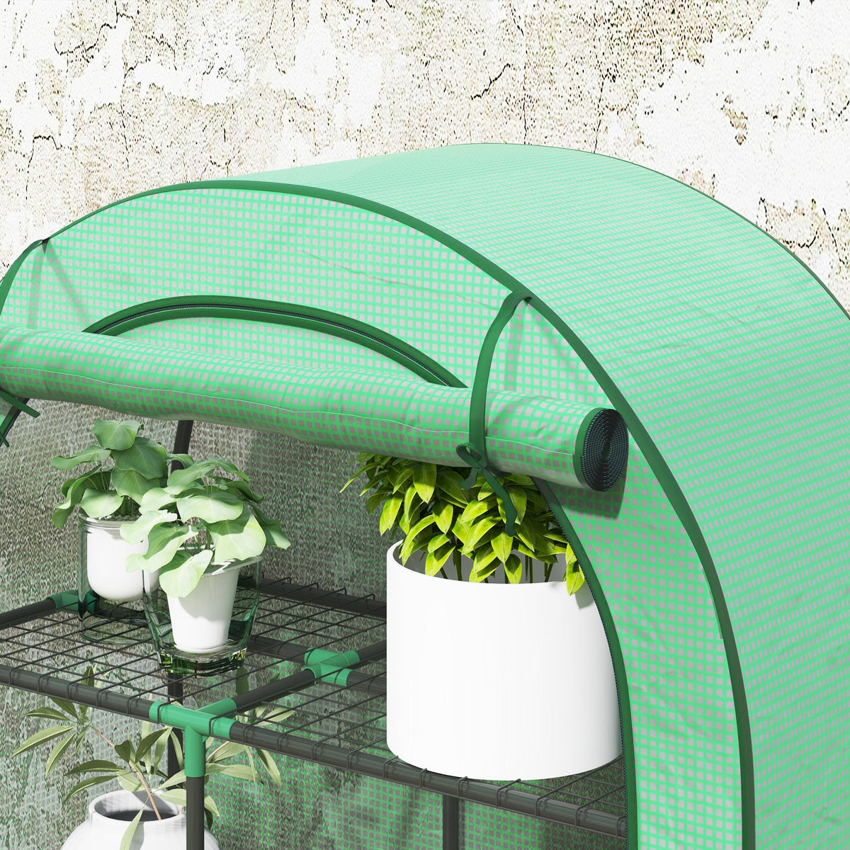Greenhouse round roof, door, shelves, winter-proof film, steel