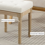Linen Stool Upholstered Padded Seat Wooden Legs - Beige