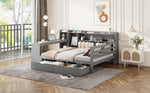 Sofa Bed, Multifunctional 140x200cm with Desk Storage & Power Outlet, Solid Wood Grey