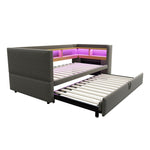 Upholstered Sofa Bed Extendable 90/180*190cm, LED Lights, Storage, Dark Grey