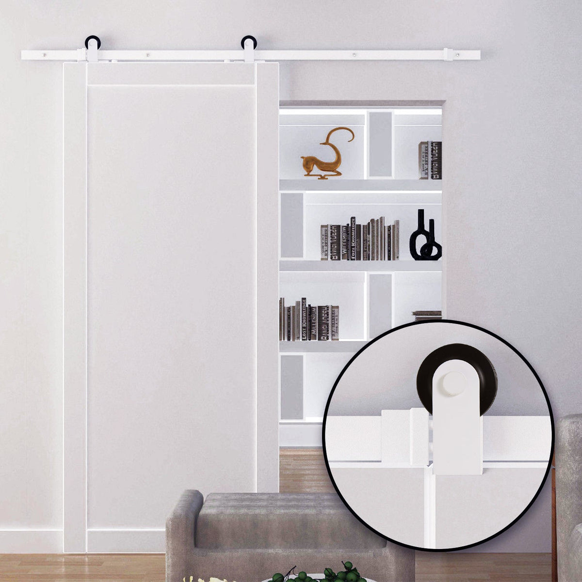 Sliding door fitting set 183 cm complete set carbon steel white