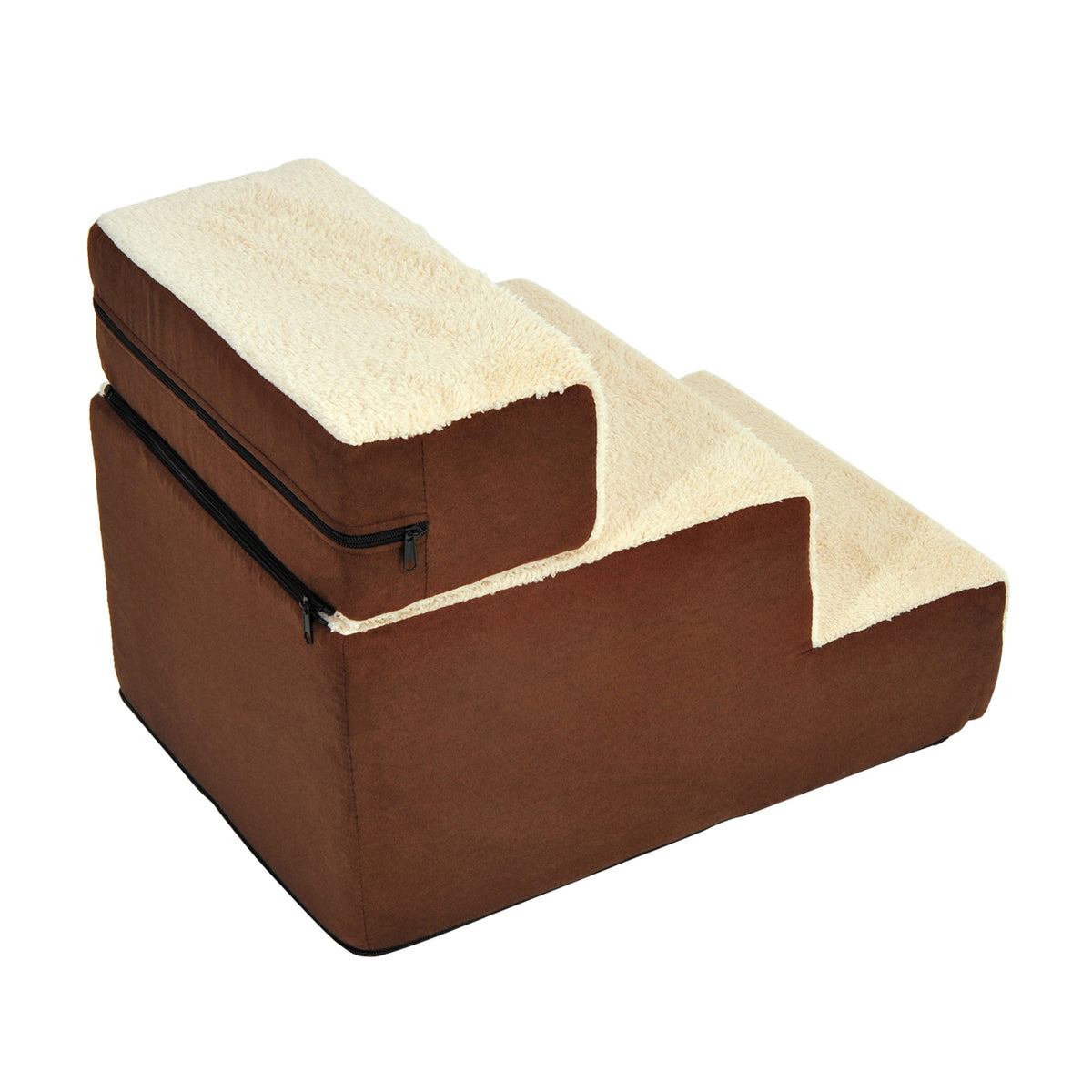 Dog Stairs, 3 Steps Pet Stairs, Plush Beige