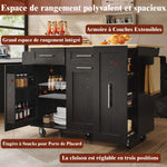 Mobile Kitchen Island Dining Table Extendable Storage - Wood Grain Black