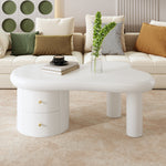 Coffee Table, Irregular Shape 2-Drawer Space-Saving Stylish Stable, White